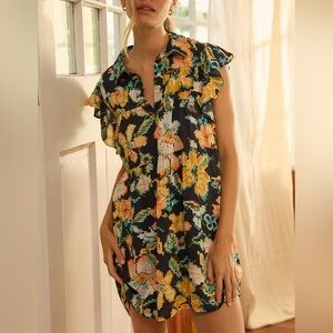 Anthropologie - Floral Flutter Sleeve Tunic Dress